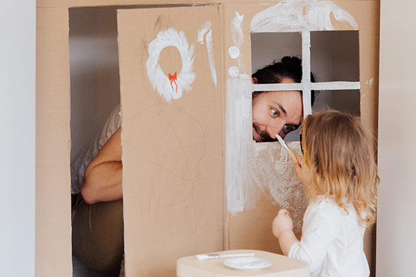 Home renovating with child helping
