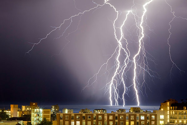 Lightning above buildings